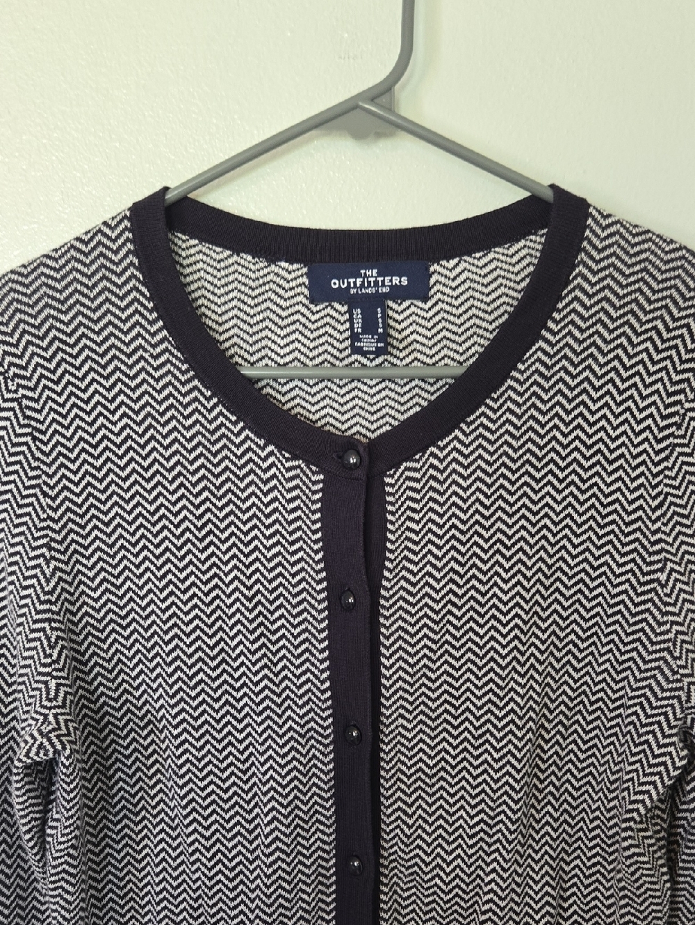 The Outfitters By Land End | Navy Chevron Cotton Button Cardigan Sweater Size S - Picture 2 of 9